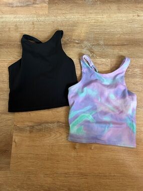 Crop Tank Tops - Black + Pastel Tie-Dye Set-built in bra